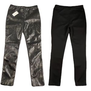 NWT Milly Minis Faux Vegan Leather 2-Tone Black Stretch Leggings Size 16 (Girl)